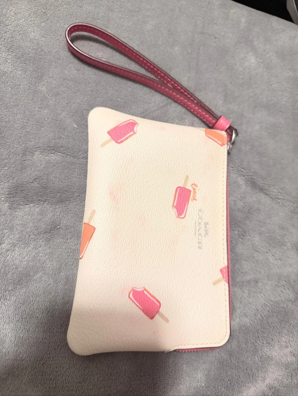 Coach Cream Wristlet with Pink Popsicle Print - Picture 2 of 3